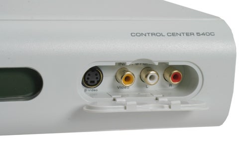 Close-up of the Joytech Control Center 540C's input panel showing S-Video, Video, and audio (left and right) connection ports.