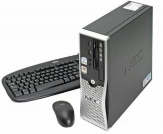 NEC PowerMate ML460 Pro desktop computer with a black keyboard and mouse on a white background.