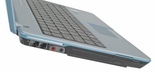 Sony VAIO VGN-C2SL laptop in blue with a side view showcasing its ports and slim design.