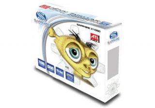 Sapphire X1050 graphics card packaging with product branding and a cartoon character on the box.