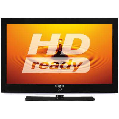 Samsung LE40F71B 40-inch LCD TV displaying an 'HD ready' logo on the screen with a black frame and stand.