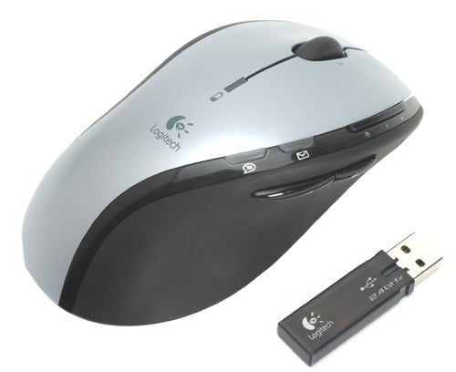 Logitech MX610 Left-Hand Cordless Mouse with receiver on a white background.
