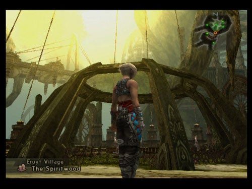 Screenshot from Final Fantasy XII showing a character standing in Eruyt Village within the game environment.