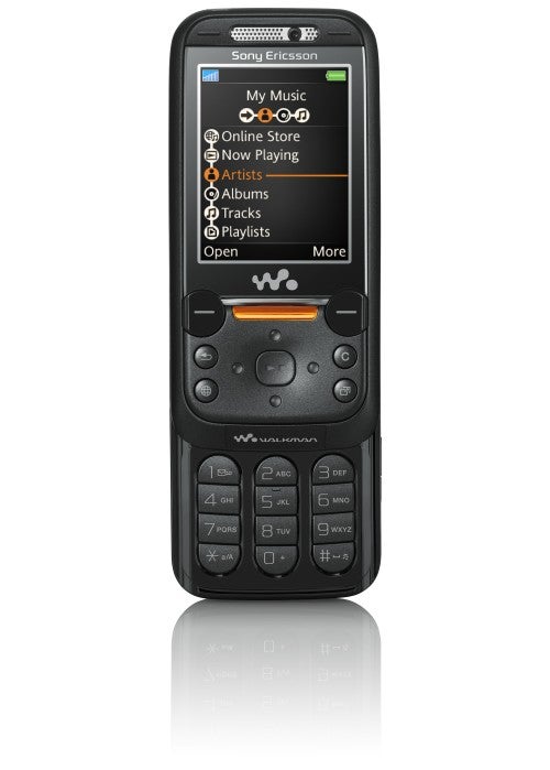 Sony Ericsson W850i mobile phone displayed vertically with the slide-up screen revealing the keypad and music player interface.