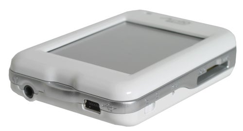 Mio Digiwalker H610 portable GPS navigation device with a silver casing and a screen on the front, alongside control buttons and various ports visible on the sides.