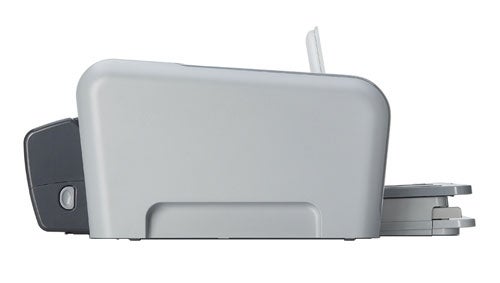 HP Photosmart D7160 inkjet printer with paper tray extended and closed input tray, shown in a side profile against a white background.