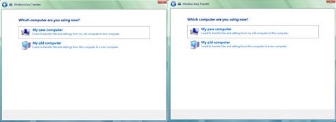 Screenshot of the Windows Easy Transfer software interface with two options: 