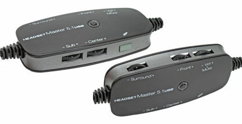 Two Terratec Headset Master 5.1 USB control units with multiple audio jacks and volume controls displayed against a white background.