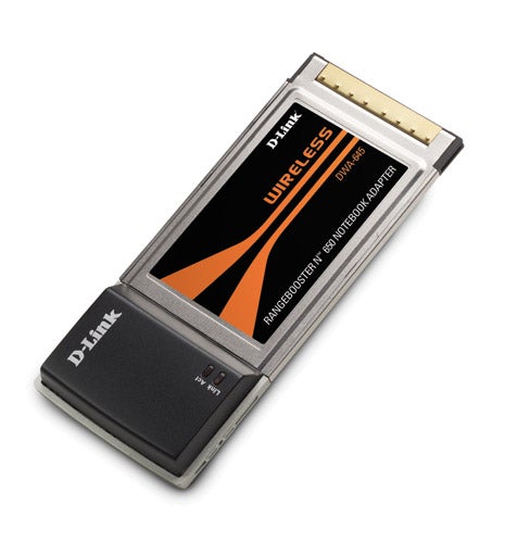 D-Link Wireless N adapter card angled view with brand logo and text, designed for extending wireless capabilities of laptops.