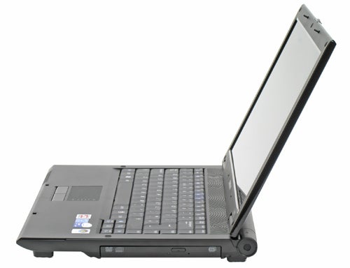 Samsung R20 Aura laptop open at an angle showing the keyboard, touchpad, and screen on a white background.