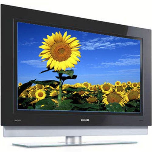 Philips 50PF9631D 50-inch plasma TV displaying a vibrant image of a sunflower field.