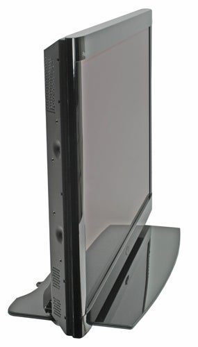 Side view of the Fujitsu Plasmavision P42XHA58 42-inch plasma TV showing the slim profile and stand.