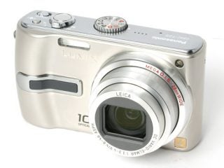 Panasonic Lumix DMC-TZ2 digital camera with silver casing, Leica lens, and visible control buttons on top.