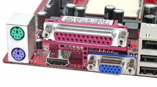Close-up of MSI K9AGM2-FIH motherboard rear ports.