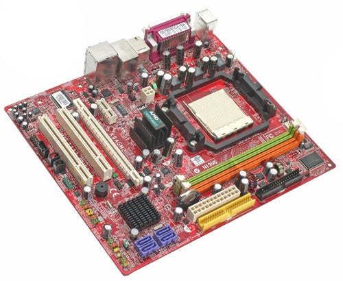 MSI K9AGM2-FIH motherboard with CPU socket and ports.