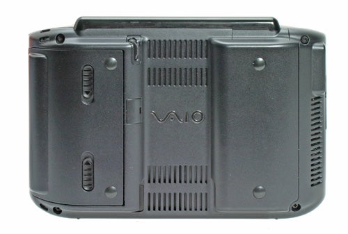 Sony Micro PC Vaio VGN-UX1XN rear view showing ports, battery, and branding.