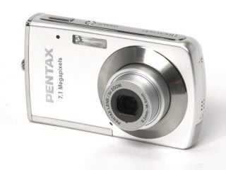 Pentax Optio M30 digital camera with 7.1 megapixels label and lens extended.