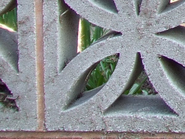 Close-up image of a decorative metalwork with poor focus, illustrating the image quality issues of the Fujifilm FinePix Z5fd camera.