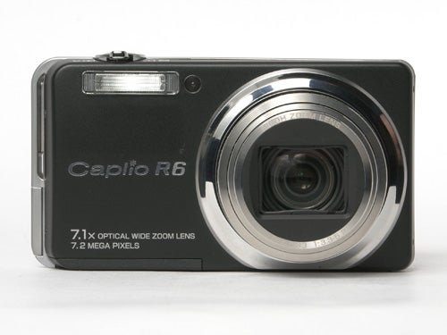 Ricoh Caplio R6 digital camera with 7.1x optical wide zoom lens and 7.2 megapixels, front view on a white background.