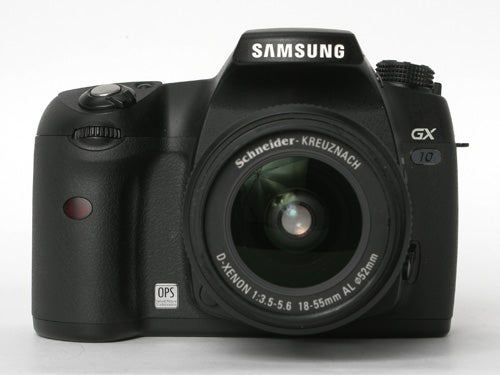 Samsung GX-10 DSLR camera with Schneider-KREUZNACH lens and OPS stabilization feature.