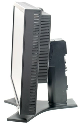NEC MultiSync LCD2690WUXi monitor displayed laterally on a stand with a clear view of the side vents and profile of the screen.