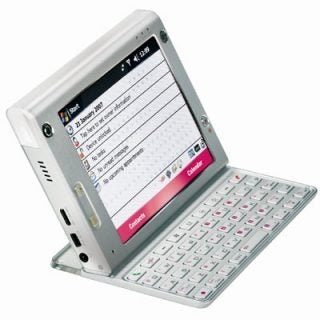 T-Mobile Ameo Windows Mobile device open with QWERTY keyboard visible and the screen displaying a to-do list application.