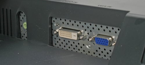 Close-up of the connectivity ports on an Acer AL2623W 26-inch widescreen LCD monitor, showing a DVI port and a VGA port.