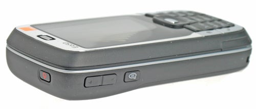 Side view of an Orange SPV E650 Windows Mobile Smartphone showing the qwerty keyboard and side buttons.