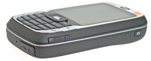 Side view of an Orange SPV E650 Windows Mobile Smartphone showing the QWERTY keyboard and the side buttons.