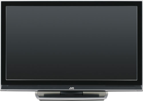 JVC LT-46DZ7 46-inch LCD television with a black frame and stand, showing a powered-off screen against a white background.