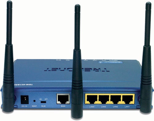 TRENDnet TEW-631BRP wireless router with three antennas.