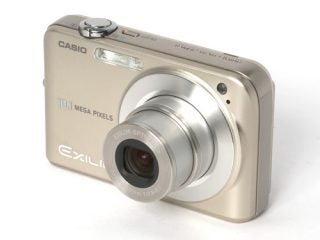 Casio Exilim EX-Z1050 digital camera with lens extended, displaying its 10.1 megapixels resolution and 