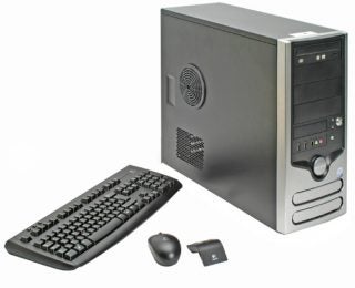 Evesham Solar 8600 GTS desktop computer with keyboard and mouse on a white background.
