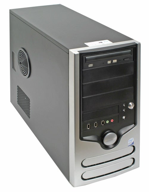 A desktop computer tower with multiple drive bays and Evesham branding, presumably housing an Evesham Solar 8600 GTS graphics card.