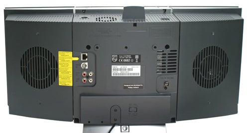 Rear view of a Philips Streamium WACS7000 music system showing its various connection ports, label, and ventilation grills.