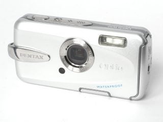 Pentax Optio W30 waterproof digital camera on white background.