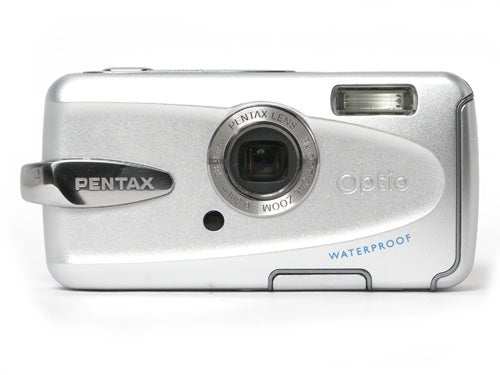 Pentax Optio W30 waterproof digital camera on a white background.