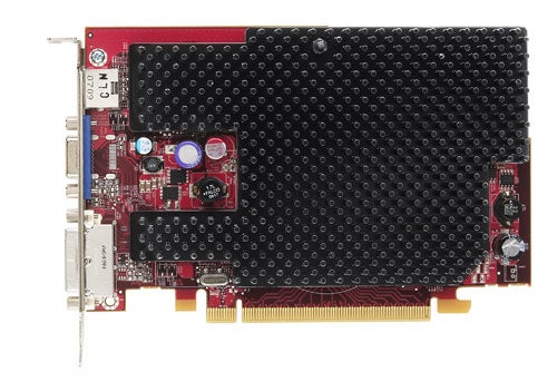AMD Radeon HD 2900 XT graphics card with large black heatsink, red circuit board, and standard interface ports.