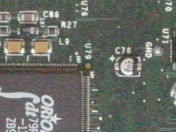 Close-up of electronic circuit board with components.