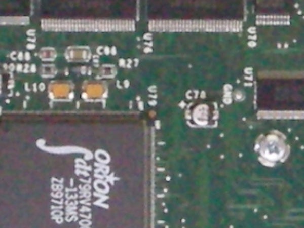 Close-up of Nikon CoolPix P5000 camera's circuit board.
