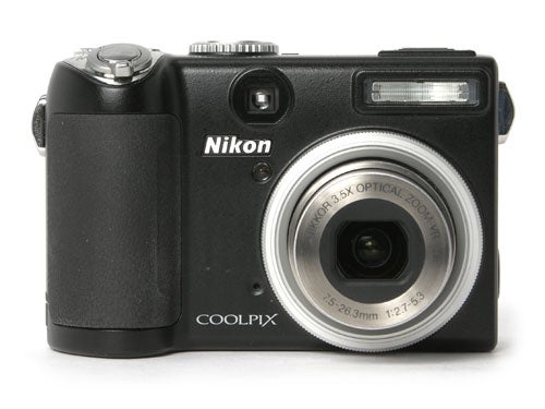 Nikon CoolPix P5000 digital camera on a white background.