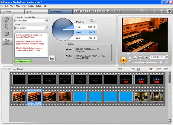 Screenshot of Pinnacle Studio Plus version 11 video editing software.