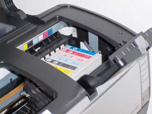 Close-up of Epson Stylus Photo 1400 ink cartridges.