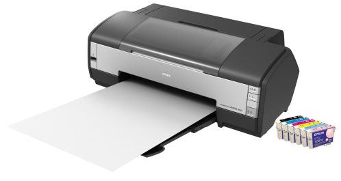 Epson Stylus Photo 1400 inkjet printer with ink cartridges.