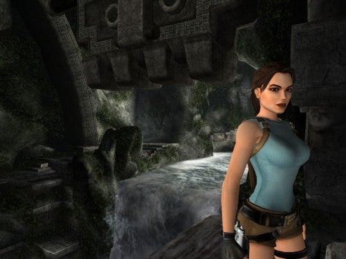 Lara Croft character in Tomb Raider: Anniversary game environment.