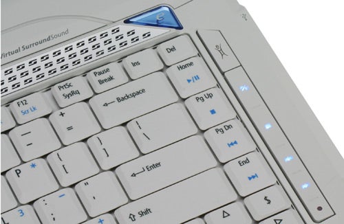 Close-up of Acer Aspire 5920 laptop keyboard with backlight