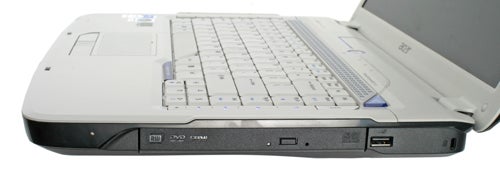 Acer Aspire 5920 laptop angled view showing keyboard and ports.