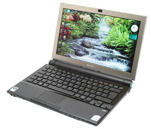 Sony VAIO VGN-TZ11MN laptop open with nature wallpaper display.
