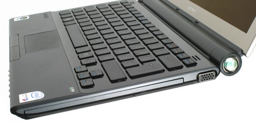 Sony VAIO VGN-TZ11MN laptop with open lid and keyboard visible.