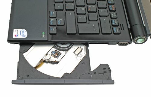 Sony VAIO VGN-TZ11MN laptop with open optical disc drive.